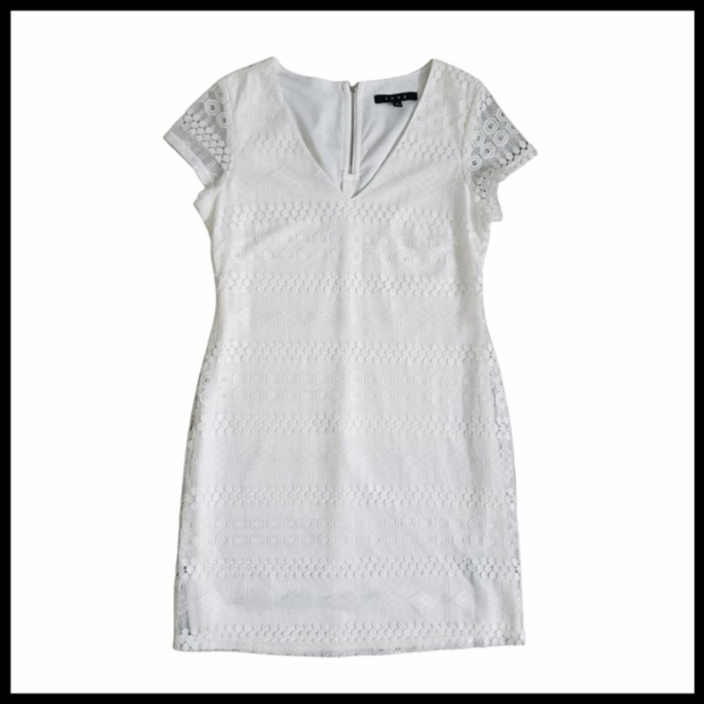 Snap Lace Short Sleeve White Dress